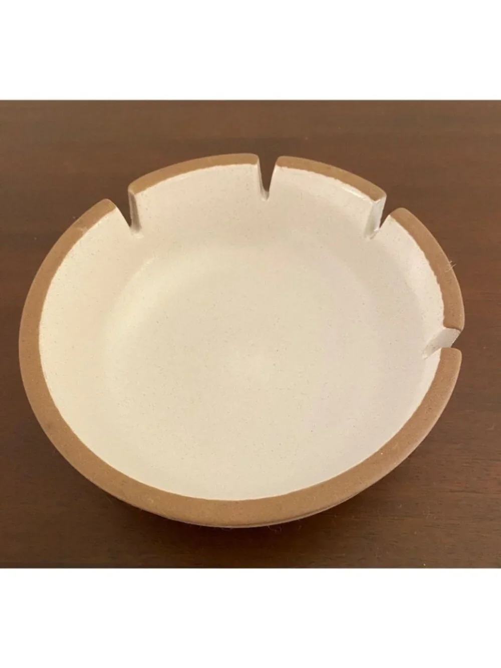 Vtg MCM Heath Pottery Ashtray 4-Slot Beige Brown Design #125